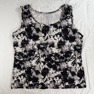 212 Collection Womens Nylon Spandex Sleeveless TankTop Black White Floral Blouse